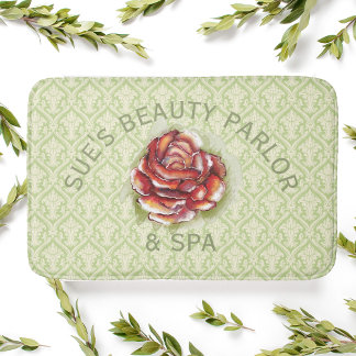 Damask Spring Green Pattern With Rose Badmat