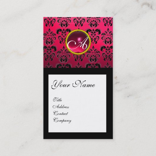 DAMASK SQUARE MONOGRAM, fuchsie, rode ruby Visitekaartje (Voorkant)
