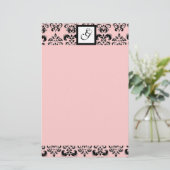 DAMASK SQUARE MONOGRAM ,zwart en roze Briefpapier (Staand voorkant)