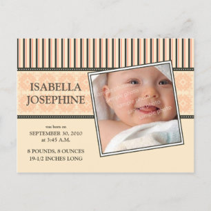 Damask & Stripes Coral Baby Faire-part de naissanc