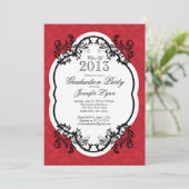  Damask Stylish Red Graduparty Kaart (Staand voorkant)