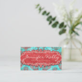  Damask Suede Turquoise Blue Red Visitekaartje (Staand voorkant)