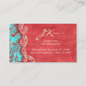  Damask Suede Turquoise Blue Red Visitekaartje (Achterkant)