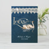 Damask Swan Elegance Blue - Faire-part de mariage (Debout devant)