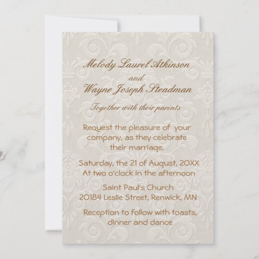 Damask Swan Elegance Ivory - Faire-part de mariage (Dos)