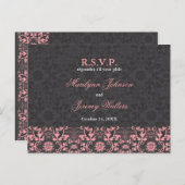 Damask Swils Lace Charcoal RSVP Mariage Carte post (Devant / Derrière)