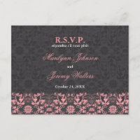 Damask Swils Lace Charcoal RSVP Mariage Carte post
