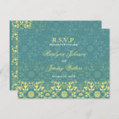 Damask Swils Lace Peacock RSVP Mariage carte posta (Devant / Derrière)