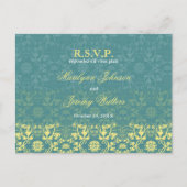 Damask Swils Lace Peacock RSVP Mariage carte posta (Devant)