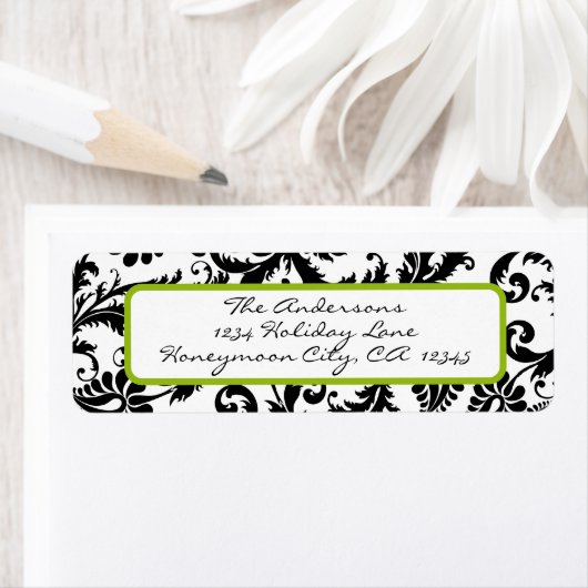 Damask Swirl Apple Green & Black Address Label (Insitu)