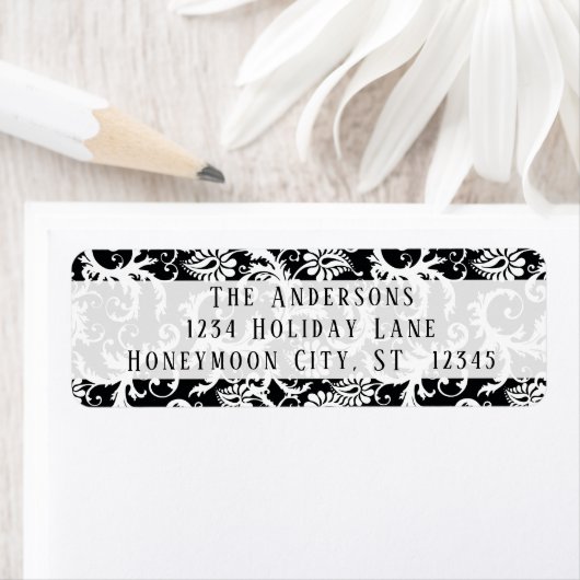 Damask Swirl Black en White Address Label (Insitu)
