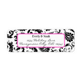 Damask Swirl rose et noir brillant Étiquette de ad (Devant)