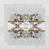 Damask Swirls Floral Lace Wedding Invite Kaart (Voorkant / Achterkant)