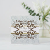 Damask Swirls Floral Lace Wedding Invite Kaart (Staand voorkant)
