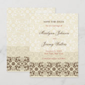 Damask Swirls Kant Koffie Bewaar de datum Briefkaa Aankondigingskaart (Voorkant / Achterkant)
