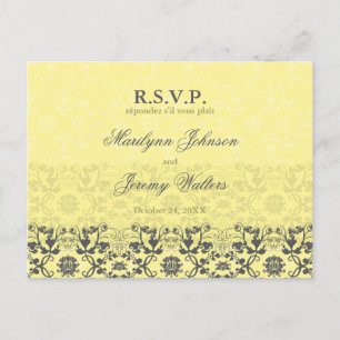Damask Swirls Lace Butter RSVP Wedding Briefkaart