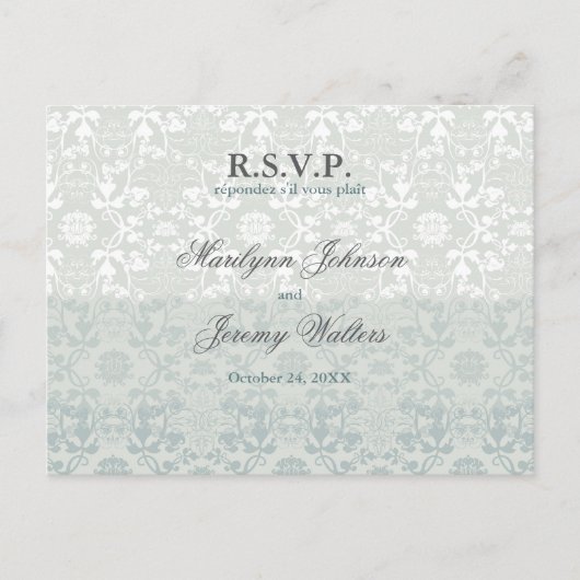 Damask Swirls Lace Dream RSVP Mariage Carte postal (Devant)