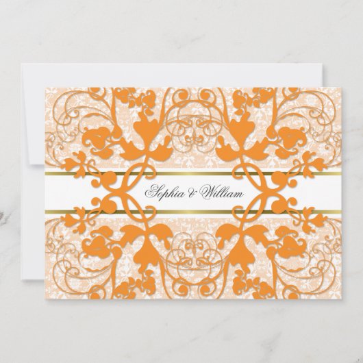 Damask Swirls Lace Elegant Wedding Invite Kaart (Voorkant)