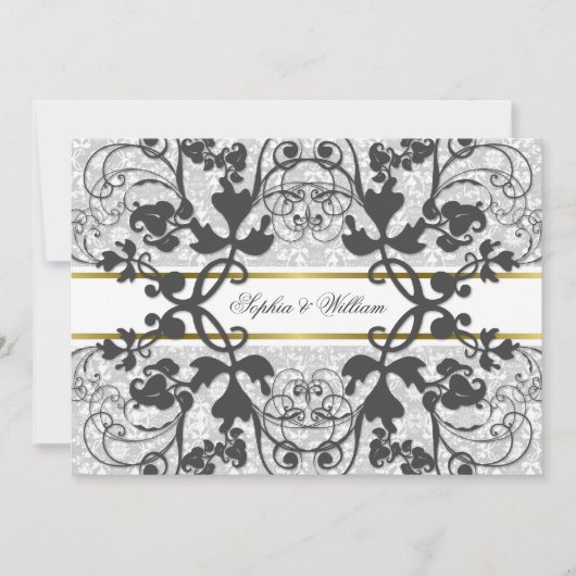 Damask Swirls Lace Elegant Wedding Invite Kaart (Voorkant)