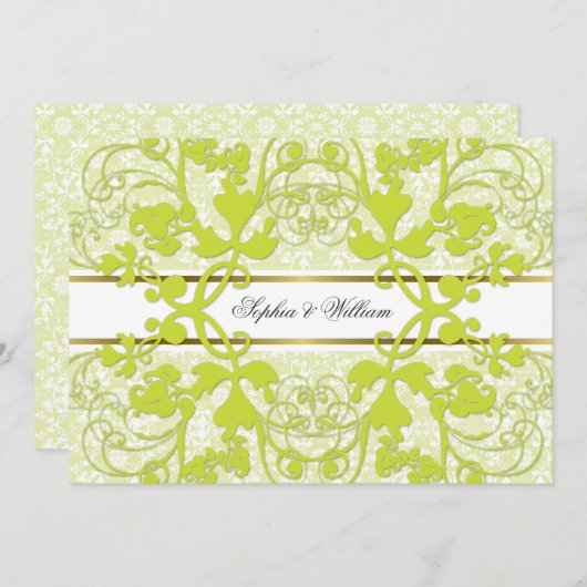 Damask Swirls Lace Elegant Wedding Invite Kaart (Voorkant / Achterkant)