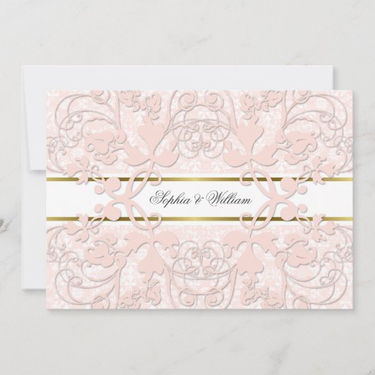  Damask Swirls Lace Elegant Wedding Invite Kaart (Voorkant)