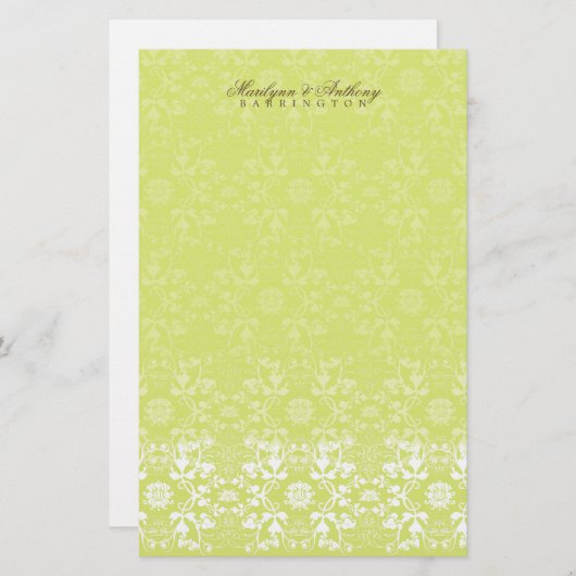 Damask Swirls Lace Limoen Dank je wel Briefpapier (Voorkant / Achterkant)