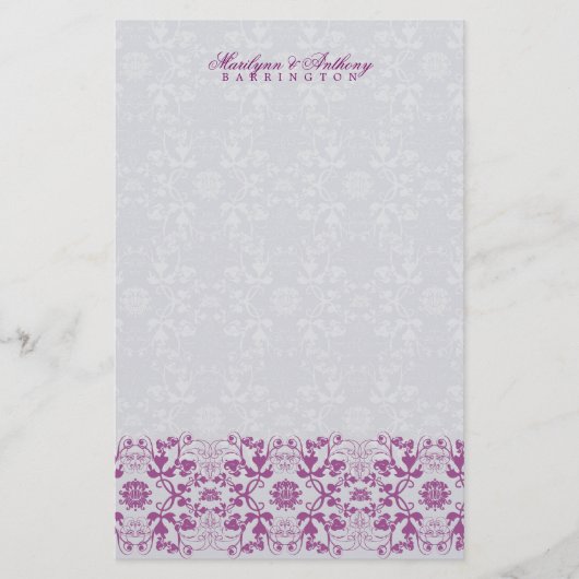Damask Swirls Lace Orchid Bedankt Stationery Briefpapier (Voorkant)