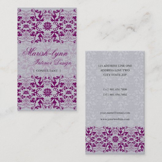 Damask Swirls Lace Orchid Custom Profile Card Visitekaartje (Voorkant / Achterkant)