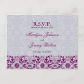 Damask Swirls Lace Orchid RSVP Mariage Carte posta (Devant)
