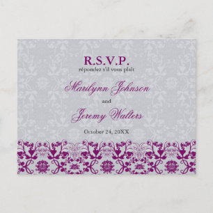Damask Swirls Lace Orchid RSVP Wedding Briefkaart