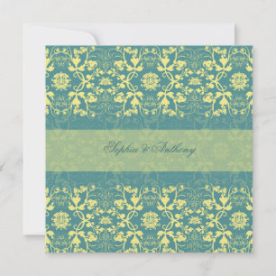 Damask Swirls Lace Peacock Blue Wedding Invitation Kaart