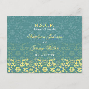 Damask Swirls Lace Peacock RSVP Wedding Briefkaart
