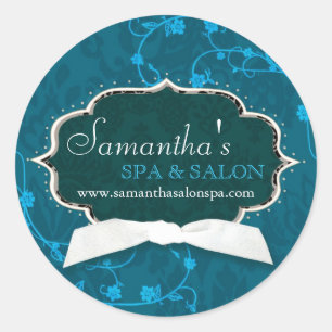Damask Swirls Spa Salon Business Étiquette de prod