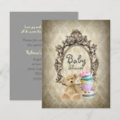 damask  tedy beer babydoucheuitnodigingen kaart (Voorkant / Achterkant)