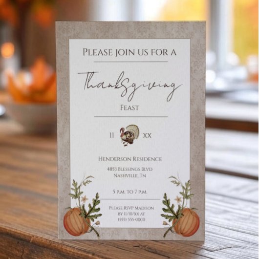  Damask Thanksgiving Diner | Beige Kaart