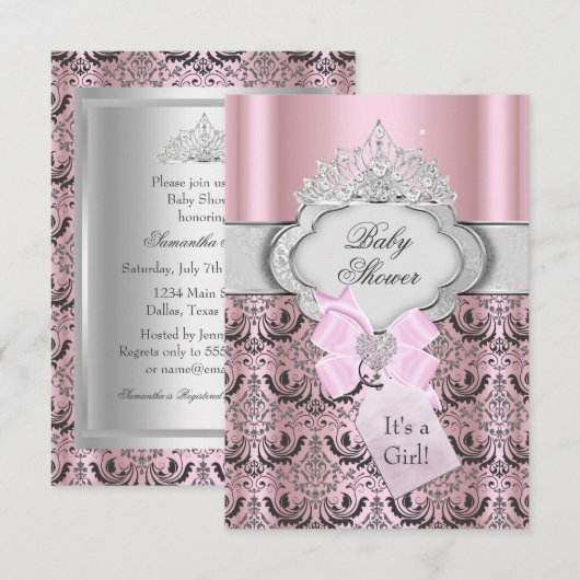 Damask & Tiara Princess Baby shower Invitation (Devant / Derrière)