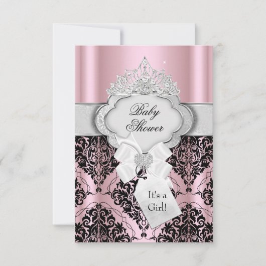 Damask & Tiara Princess Baby shower Invitation Kaart (Voorkant)