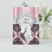 Damask & Tiara Princess Baby shower Invitation Kaart (Staand voorkant)