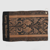 Damask Tooled Leather Floral Pattern Custom Golfhanddoek (Horizontaal)