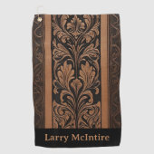 Damask Tooled Leather Floral Pattern Custom Golfhanddoek (Voorkant)