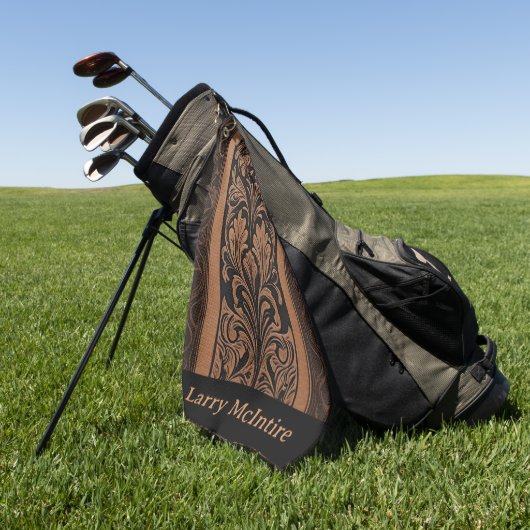 Damask Tooled Leather Floral Pattern Custom Golfhanddoek (Groen)