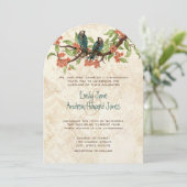Damask  Tortelduifjes Tea Stain Wedding Invite Kaart (Staand voorkant)