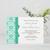 Damask Turquoise Bow Faire-part de mariage (Debout devant)