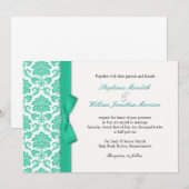 Damask Turquoise Bow Faire-part de mariage (Devant / Derrière)