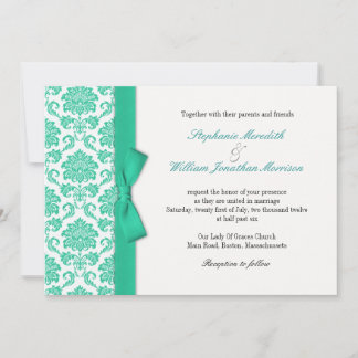 Damask Turquoise Bow Faire-part de mariage