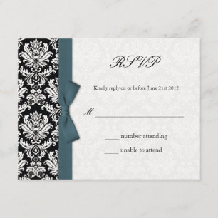 Damask Turquoise Bow Wedding Carte RSVP