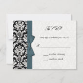 Damask Turquoise Bow Wedding Carte RSVP (Devant)