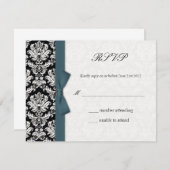 Damask Turquoise Bow Wedding Carte RSVP (Devant / Derrière)