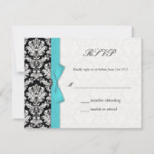 Damask Turquoise Bow Wedding Carte RSVP (Devant)