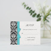 Damask Turquoise Bow Wedding Carte RSVP (Debout devant)
